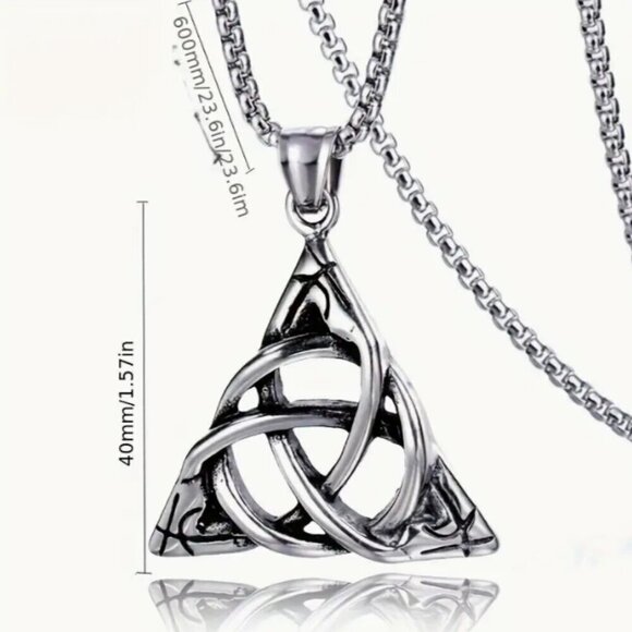 Celtic Trinity Triangle Necklace Silver Alloy with Box Chain - Picture 2 of 3